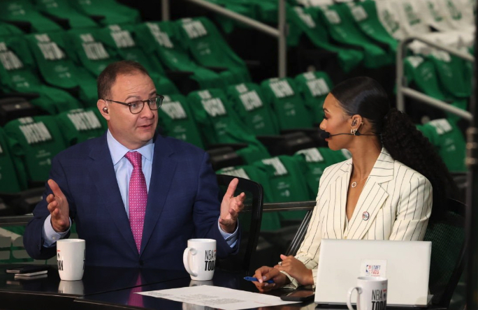 Adrian Wojnarowski before the Dallas Mavericks versus the Boston Celtics